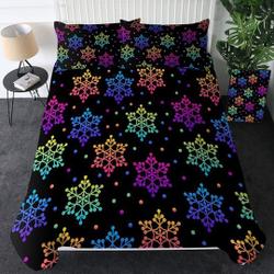 Neon Snow Flakes Duvet Cover 3D Neon Color Snow Flakes Quilt Cover Rainbow BeddingGift For Your Girlfriend Boyfriend Gift For Love Gift For Friend Best Valentine Present Holiday Gift