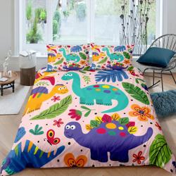 Pink dinosaur bedding, kids bedding full, cute duvet cover Set Gift For Your Girlfriend Boyfriend Gift For Love Gift For Friend Best Valentine Present Holiday Gift