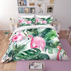 Flamingo Duvet Covers Set, Palm Leaf Quilt Cover, Tropical Bedding Set Gift For Your Girlfriend Boyfriend Gift For Love Gift For Friend Best Valentine Present Holiday Gift