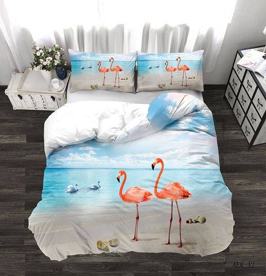Flamingo Bedding Set Orange Flamingo Duvet Cover Animal Decor Bedding Set Gift For Your Girlfriend Boyfriend Gift For Love Gift For Friend Best Valentine Present Holiday Gift