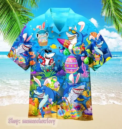 Easter Shark Hawaiian Shirt/ Lets Enjoy Easter Hawaiian Shirt Gift For Your Girlfriend Boyfriend Gift For Love Gift For Friend Best Valentine Present Holiday Gift
