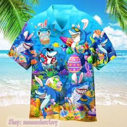 Easter Shark Hawaiian Shirt/ Lets Enjoy Easter Hawaiian Shirt Gift For Your Girlfriend Boyfriend Gift For Love Gift For Friend Best Valentine Present Holiday Gift