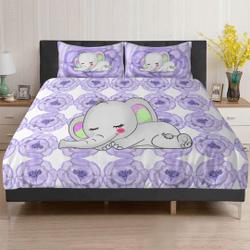 Purple Flowers and Sleeping Elephant 3 Pcs Bedding Set Gift For Your Girlfriend Boyfriend Gift For Love Gift For Friend Best Valentine Present Holiday Gift