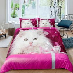 White cat pink bedding cute duvet cover set, kids bedding fullGift For Your Girlfriend Boyfriend Gift For Love Gift For Friend Best Valentine Present Holiday Gift