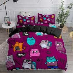Colorful Cute Cat Bedding Violet, Toddler Bedding, Kids Duvet Cover Set Gift For Your Girlfriend Boyfriend Gift For Love Gift For Friend Best Valentine Present Holiday Gift
