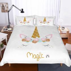 3D Unicorn Duvet Covers Set, Cartoon Quilt Cover, Gold Bedding Set Gift For Your Girlfriend Boyfriend Gift For Love Gift For Friend Best Valentine Present Holiday Gift