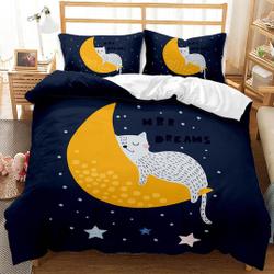 Sleeping Cat in Crescent Moon Blue Bedding, Toddler BeddingGift For Your Girlfriend Boyfriend Gift For Love Gift For Friend Best Valentine Present Holiday Gift