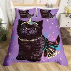 Cute Cat Bedding Set, Cartoon Lovely Animal Unicorn Dreamy Duvet CoverGift For Your Girlfriend Boyfriend Gift For Love Gift For Friend Best Valentine Present Holiday Gift