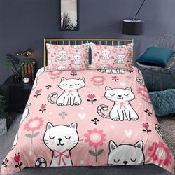 Cat Bedding Duvet Cover Set Queen Full Size Cute Cartoon CatGift For Your Girlfriend Boyfriend Gift For Love Gift For Friend Best Valentine Present Holiday Gift