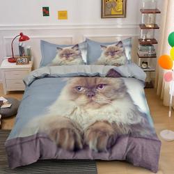 Cat Duvet Cover Set, Coffee Color Cute Big Eye Cat Bedding Set Gift For Your Girlfriend Boyfriend Gift For Love Gift For Friend Best Valentine Present Holiday Gift