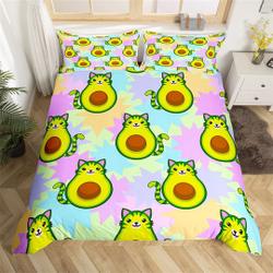 Cute Avocado Duvet Cover Set, Cartoon Fruit Animal Cat Lovely Bedding Set Gift For Your Girlfriend Boyfriend Gift For Love Gift For Friend Best Valentine Present Holiday Gift