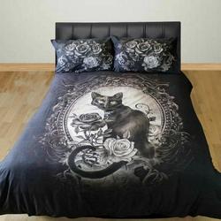 Paracelsus Black Cat Vintage Skull Mirror Roses Gothic Double Bed Duvet BeddingGift For Your Girlfriend Boyfriend Gift For Love Gift For Friend Best Valentine Present Holiday Gift