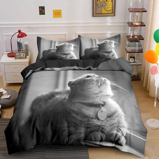Cat Duvet Cover Set for Teens Adults,3D Printed Chubby Kitten Bedding Set Gift For Your Girlfriend Boyfriend Gift For Love Gift For Friend Best Valentine Present Holiday Gift