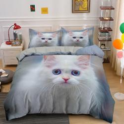Cat Duvet Cover Set for Teens Adults,3D Printed Cute Blue Big Eyes White Cat Bedding Set Gift For Your Girlfriend Boyfriend Gift For Love Gift For Friend Best Valentine Present Holiday Gift