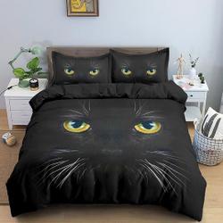 Cat Duvet Cover Set for Teens Adults,3DPrinted Yellow Big Eyes Black Cat Cartoon Bedding Set Gift For Your Girlfriend Boyfriend Gift For Love Gift For Friend Best Valentine Present Holiday Gift