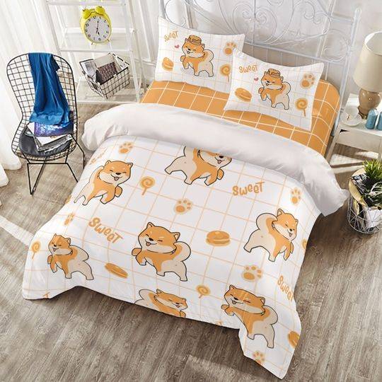 Shiba Inu Dog Bedding Set Orange White Sweet Colorful Cute Dog PetGift For Your Girlfriend Boyfriend Gift For Love Gift For Friend Best Valentine Present Holiday Gift