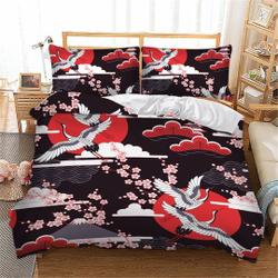 Japanese Duvet Cover Crane Sakura 3D Duvet Cover Bedding Set Gift For Your Girlfriend Boyfriend Gift For Love Gift For Friend Best Valentine Present Holiday Gift