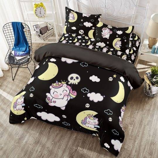 Unicorn Moons Duvet Cover - Cute and Creepy Kawaii Goth Bed Set Gift For Your Girlfriend Boyfriend Gift For Love Gift For Friend Best Valentine Present Holiday Gift