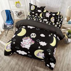 Unicorn Moons Duvet Cover - Cute and Creepy Kawaii Goth Bed Set Gift For Your Girlfriend Boyfriend Gift For Love Gift For Friend Best Valentine Present Holiday Gift