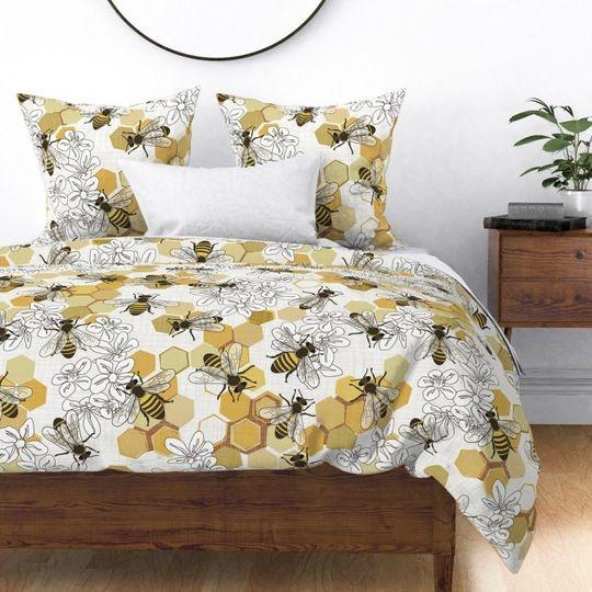 Botanical Insects Duvet Cover - Save The Honey Bees by fernlesliestudioGift For Your Girlfriend Boyfriend Gift For Love Gift For Friend Best Valentine Present Holiday Gift
