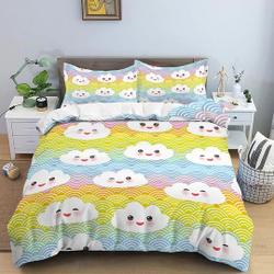 Kawaii Cute Smiling Clouds Colorful Bedding, Duvet Cover Set Gift For Your Girlfriend Boyfriend Gift For Love Gift For Friend Best Valentine Present Holiday Gift