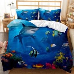 Underwater World Cover King Set,  Fish Dolphin Turtle Marine Ocean Bedding Set Gift For Your Girlfriend Boyfriend Gift For Love Gift For Friend Best Valentine Present Holiday Gift