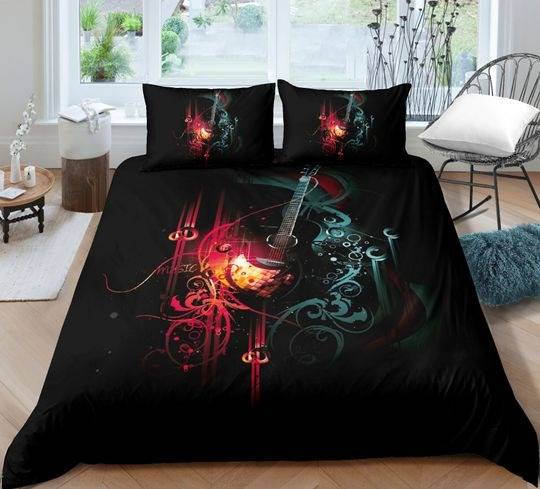 Teens Guitar Bedding Set Rock Music Themed Duvet CoverGift For Your Girlfriend Boyfriend Gift For Love Gift For Friend Best Valentine Present Holiday Gift