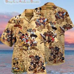 Mickey Treasure Hunting Hawaiian Shirt/ Pirates Mickey Mouse Hawaiian Shirt Gift For Your Girlfriend Boyfriend Gift For Love Gift For Friend Best Valentine Present Holiday Gift
