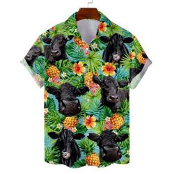 Tropical Black Angus Cow Hawaiian Shirts for Men Women, Flower Cow Farm Mens Hawaiian, Farm Lover Aloha Shirt Gift For Your Girlfriend Boyfriend Gift For Love Gift For Friend Best Valentine Present Holiday Gift