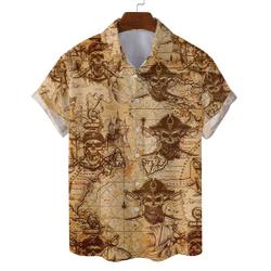 Pirate Skull Hawaiian Shirts for Men Women, Vintage Pirate Treasure Map Shirt Pirate Theme Lover Shirt Gift For Your Girlfriend Boyfriend Gift For Love Gift For Friend Best Valentine Present Holiday Gift