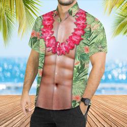 Funny Abs Aloha Tropical Flowers Hawaiian Shirt, Summer Men Hawaiian Shirt Gift For Your Girlfriend Boyfriend Gift For Love Gift For Friend Best Valentine Present Holiday Gift