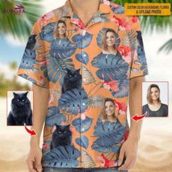 Custom Cat And Face Photo Hawaiian Shirt, Custom Hawaiian Shirt Gift For Your Girlfriend Boyfriend Gift For Love Gift For Friend Best Valentine Present Holiday Gift