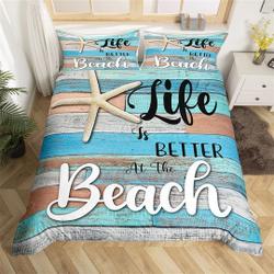 Ocean Theme Handmade Bedding Set, Beach Starfish Sea Creature Duvet CoverGift For Your Girlfriend Boyfriend Gift For Love Gift For Friend Best Valentine Present Holiday Gift