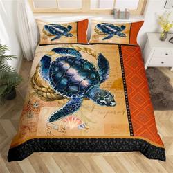 Sea Turtle Handmade Duvet Cover, Retro Bohemian Mandala Floral Print Bedding Set Gift For Your Girlfriend Boyfriend Gift For Love Gift For Friend Best Valentine Present Holiday Gift
