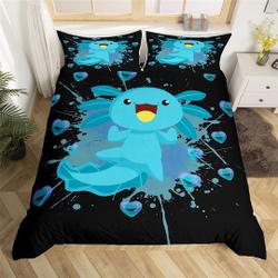 Blue Axolotl Handmade Bedding Set, Cartoon Cute Ocean Animal Duvet Cover, Watercolor Tie Dye QuiltGift For Your Girlfriend Boyfriend Gift For Love Gift For Friend Best Valentine Present Holiday Gift