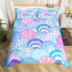Blue Purple Fish Scale Romantic Quilt, Ocean Animal Geometric Neon Stripe Watercolor Graffiti Bedding Set Gift For Your Girlfriend Boyfriend