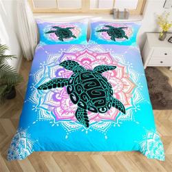 Watercolor Mandala Floral Abstract Bedding Set, Bohemian Tribal Ocean Animal Comforter CoverGift For Your Girlfriend Boyfriend Gift For Love Gift For Friend Best Valentine Present Holiday Gift