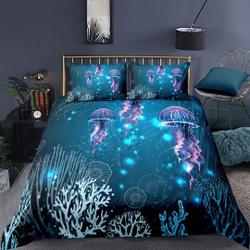 Jellyfish Comforter Cover Set Kids Toddler Sea Blue Underwater World Duvet Cover Boys Gils Teen Bedding Set Gift For Your Girlfriend Boyfriend