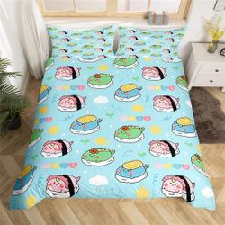 Cute Sushi Handmade Duvet Cover,  Japanese Style Food Watercolor Graffiti Bedding Set Gift For Your Girlfriend Boyfriend Gift For Love Gift For Friend Best Valentine Present Holiday Gift