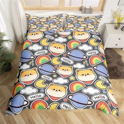 Cartoon Dog Handmade Duvet Cover, Rainbow Moon Planet Graffiti Bedding Set Gift For Your Girlfriend Boyfriend Gift For Love Gift For Friend Best Valentine Present Holiday Gift