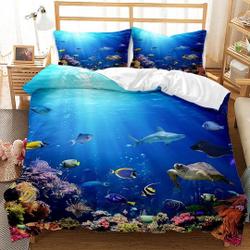 Kids Shark Bedding Sets King Blue Hawaiian Duvet Cover Set,Fish Bedspreads Beach Theme QuiltGift For Your Girlfriend Boyfriend Gift For Love Gift For Friend Best Valentine Present Holiday Gift