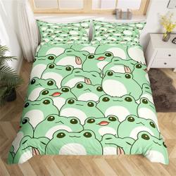 Cute Frog Duvet Cover Set, Wild Amphibian Animal Graffiti Bedding Set for Kids TeensGift For Your Girlfriend Boyfriend Gift For Love Gift For Friend Best Valentine Present Holiday Gift