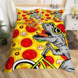 Colorful Pizza Food Graffiti Bedding Set, Cute Hippie Graffiti Animal Comforter Cover for Kids TeensGift For Your Girlfriend Boyfriend Gift For Love Gift For Friend Best Valentine Present Holiday Gift