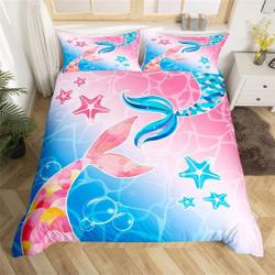 Cute Starfish Print Ocean Animal Quilt Cover, Blue Pink Ocean Theme Dreamy Bedding Set, HandmadeGift For Your Girlfriend Boyfriend Gift For Love Gift For Friend Best Valentine Present Holiday Gift