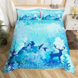 Hunting Animal Handmade Duvet Cover, Watercolor Blue Bohemian Mandala Bedding Set Gift For Your Girlfriend Boyfriend Gift For Love Gift For Friend Best Valentine Present Holiday Gift