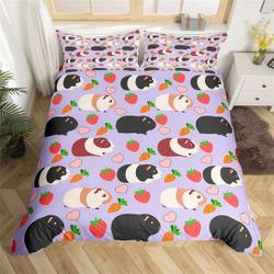 Cute Guinea Pig Duvet Cover, Cartoon Food Strawberry Carrot Graffiti Quilt, Pink Heart Pattern Lovely Animal Bedding Set Gift For Your Girlfriend Boyfriend
