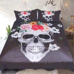 3D Black Skull Flower  Duvet Cover Bedding Set Quilt Cover Quilt Duvet Cover ,Pillowcases BeddingGift For Your Girlfriend Boyfriend Gift For Love Gift For Friend Best Valentine Present Holiday Gift