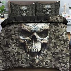 Skull Camouflage Bedding Set, Horror Skull Comforter, Personalized Floral Skull Duvet CoverGift For Your Girlfriend Boyfriend Gift For Love Gift For Friend Best Valentine Present Holiday Gift