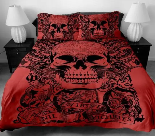 3 Pcs Skull Pattern Bedding Set Twin Full Queen King Duvet Cover With Matching PillowcaseGift For Your Girlfriend Boyfriend Gift For Love Gift For Friend Best Valentine Present Holiday Gift