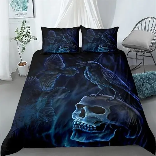 Gothic Crow Skull Skeleton Bed Set Bedding Set Gift For Your Girlfriend Boyfriend Gift For Love Gift For Friend Best Valentine Present Holiday Gift
